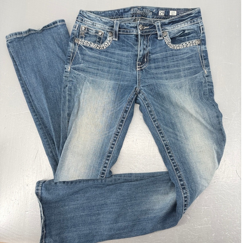 Miss Me Chloe Boot Jeans Womens 29 Medium Wash Sequin Embroidered M3273B MS59 - Picture 2 of 14